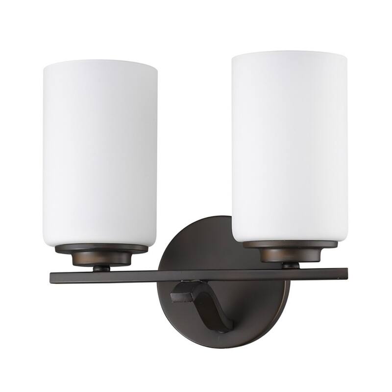 Modern Wall Mounted Vanity Light with Opal Etched Glass Shades and 2-Light Hardwired Fixture for Dry Locations - Bronze