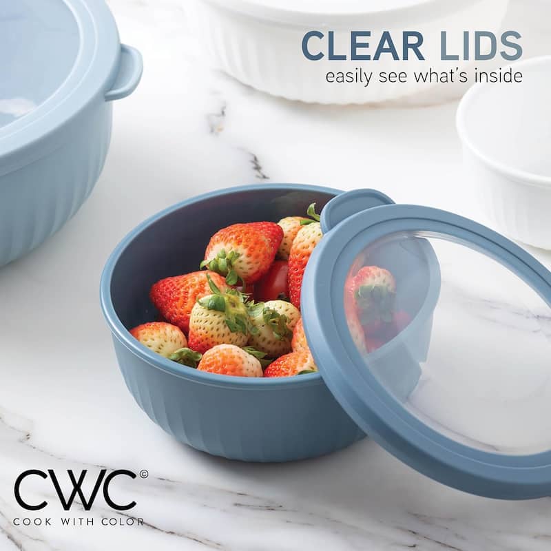 COOK WITH COLOR Prep Bowls with Lids- Wide and Deep Nesting Plastic Mixing Bowl Set with Lids 8 Piece Set, Black/White