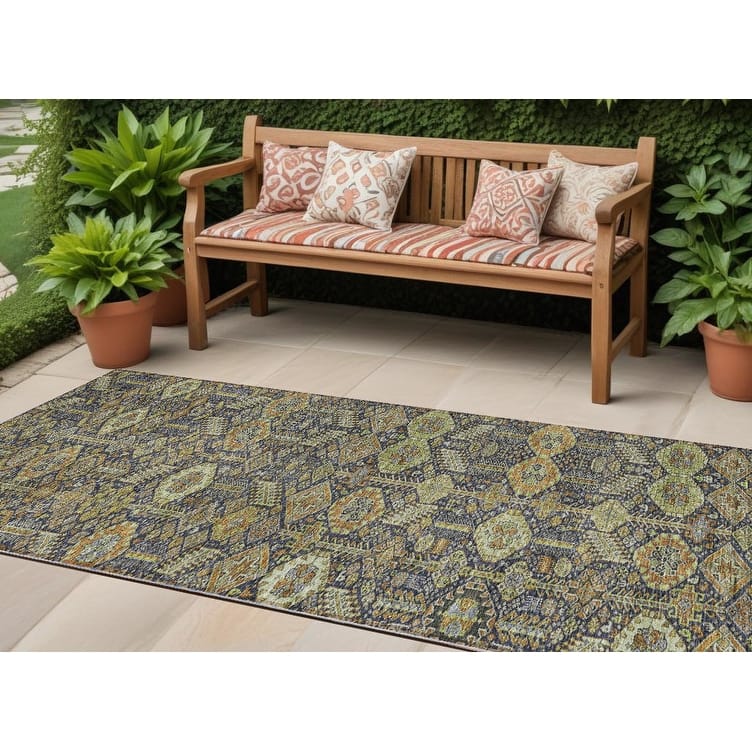 Caro Lush Floral Weather Resistant Blended Style Outdoor Rug