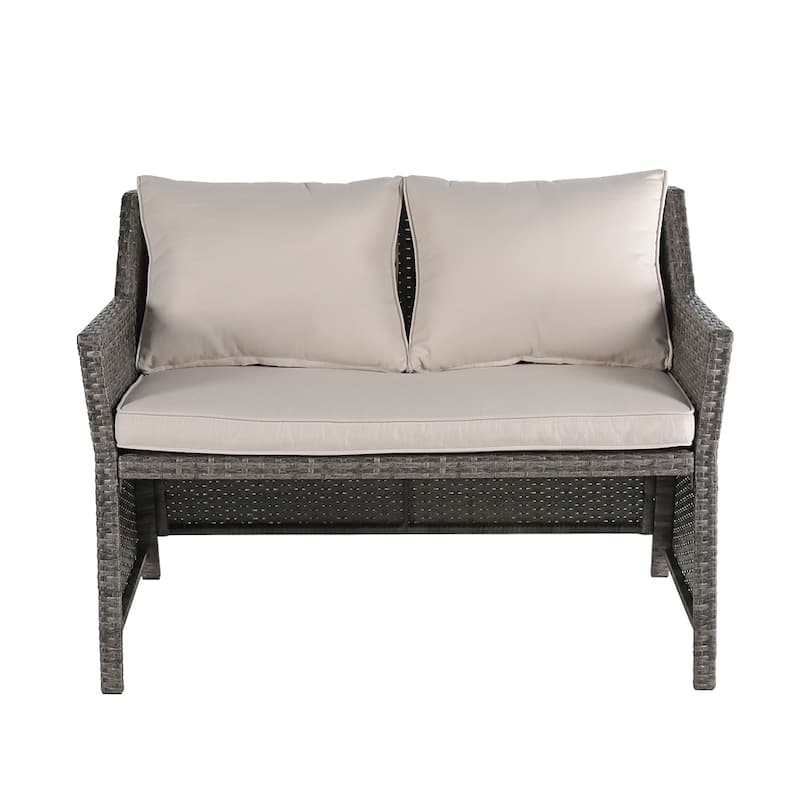 2-Piece Outdoor Patio Furniture Wicker Loveseat and Storage Ottoman