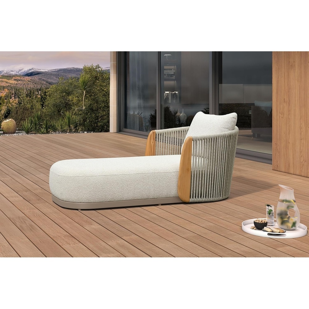 PURPLE LEAF Olefin Patio Chaise Lounge Chair with Teak Armrests Outdoor Upholstered for Deck Garden Courtyard Porch
