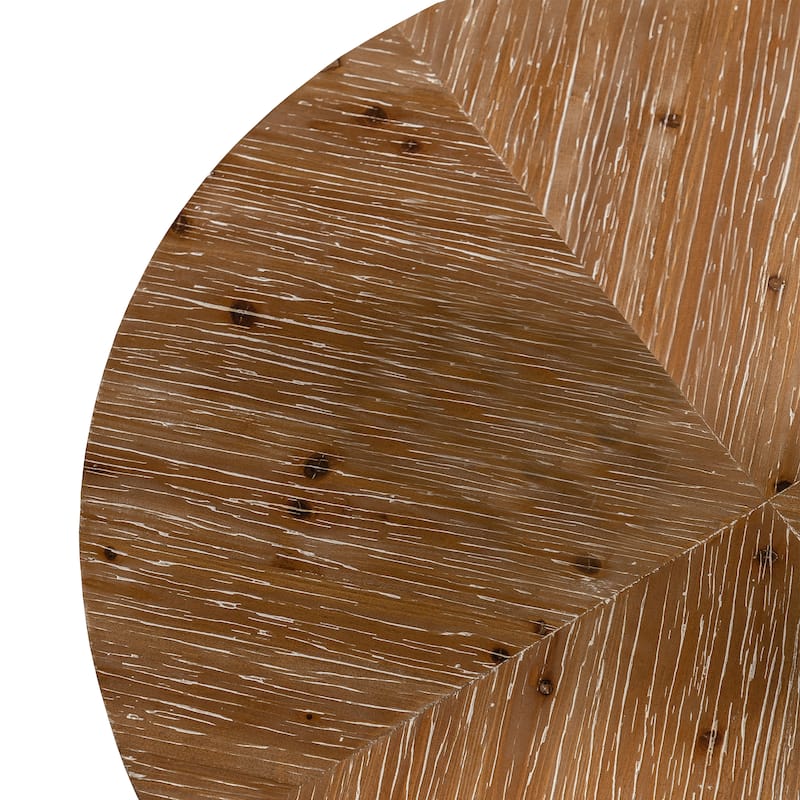 31.29"Modern Retro Splicing Round Coffee Table , Fir Wood Table Top with Cross Legs Metal Base