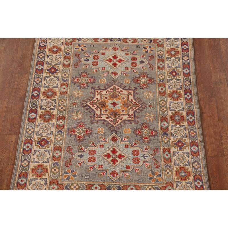 Traditional Kazak Oriental Accent Rug Hand-Knotted Wool Carpet - 3'4"x 4'9"