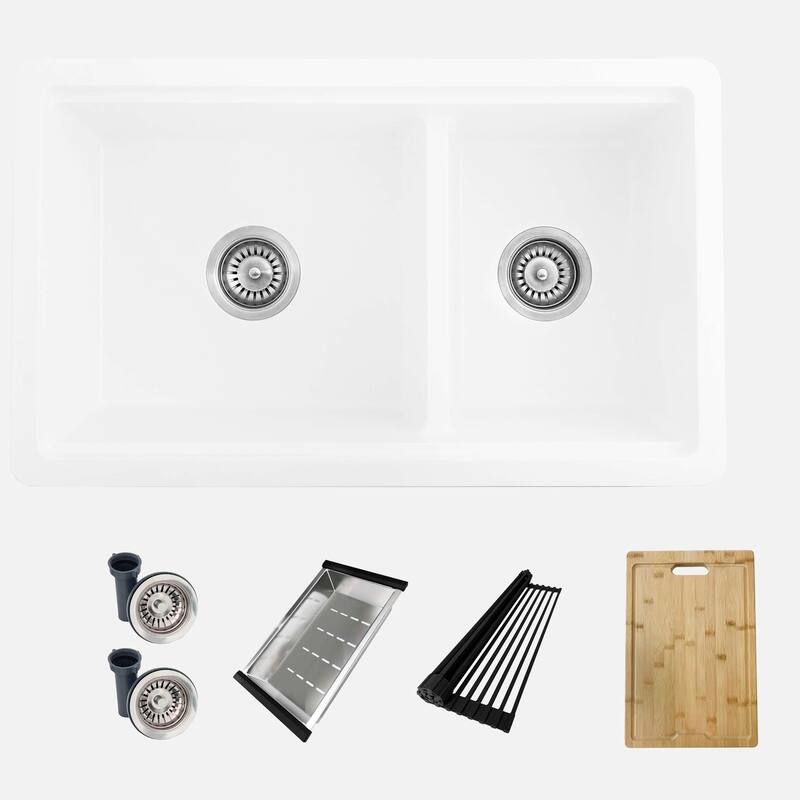 Composite Granite Dual-Mount 30" Double-Bowl kitchen Sink - 30" x 18" x 9.50"