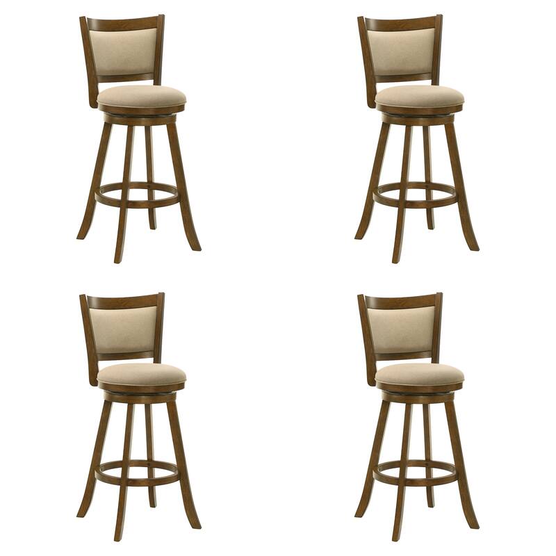 Aiden Modern Farmhouse Swivel Wood Counter Height Kitchen Bar Stool in Sepia Brown Finish with Fabric Upholstered Seat - Set of 4 - Light Scone - Bar Height