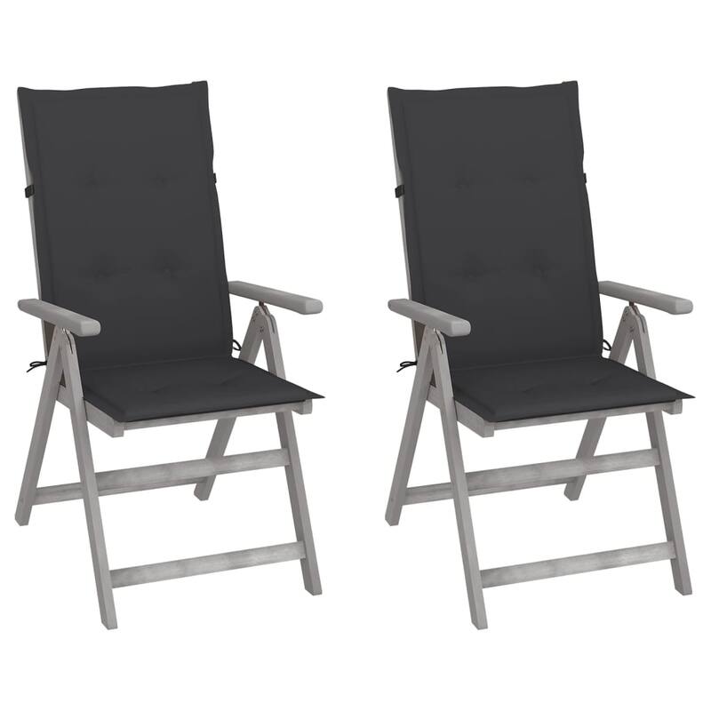 vidaXL Outdoor Recliner Chairs Patio Chair with Cushions Solid Wood Acacia - 2-Piece Sets - Anthracite