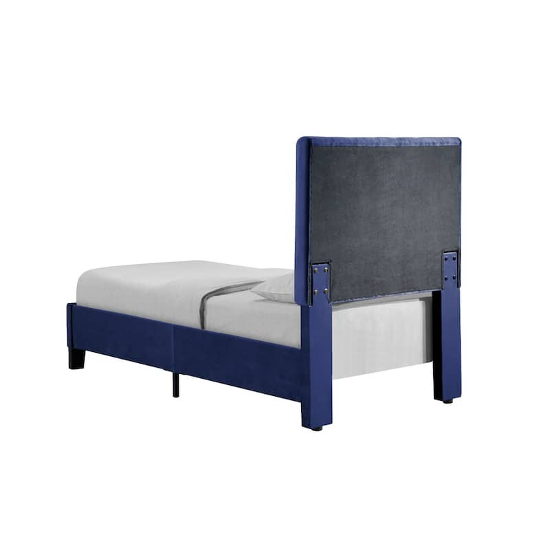 Navy Blue Queen Size Upholstered Bed Frame in Transitional Style with Elegant Design
