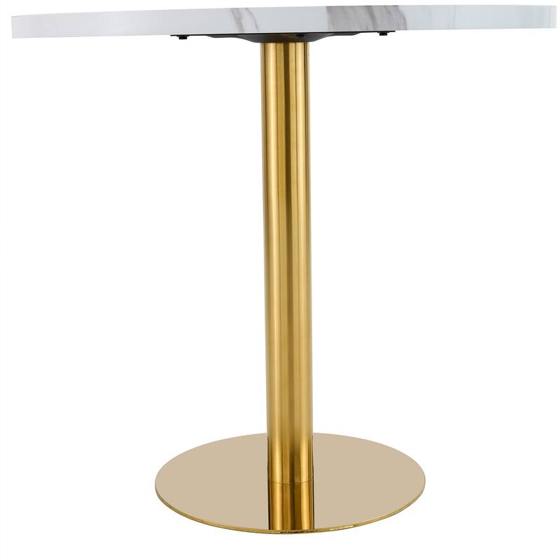 31.5 Inch Elegant White Marble Pattern Round Dining Table - Suction Molding Annular Texture, Durable and Water-Resistant