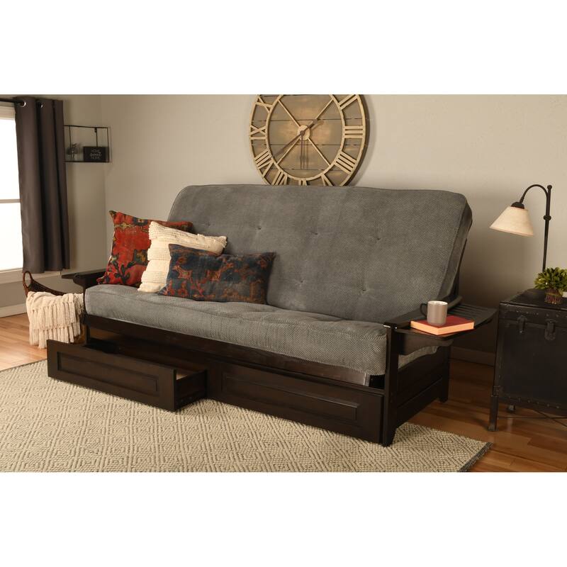 Somette Phoenix Queen-size Storage Futon Set in Espresso Finish with Marmont Mattress