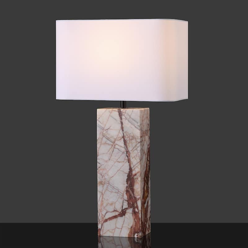 SAFAVIEH Couture Chrisette Marble Square Base Table Lamp - 15"W x 15"D x 28"H
