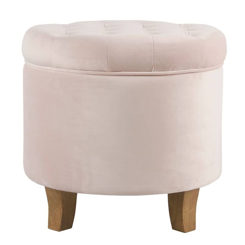 Carbon Loft Hackback Velvet Tufted Pink Blush Round Storage Ottoman