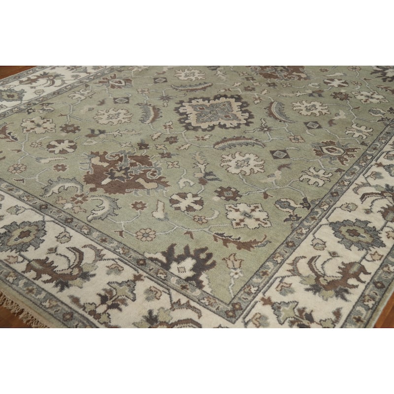 Green Floral Oushak Indian Area Rug Handmade Wool Carpet - 8'2" x 9'8"