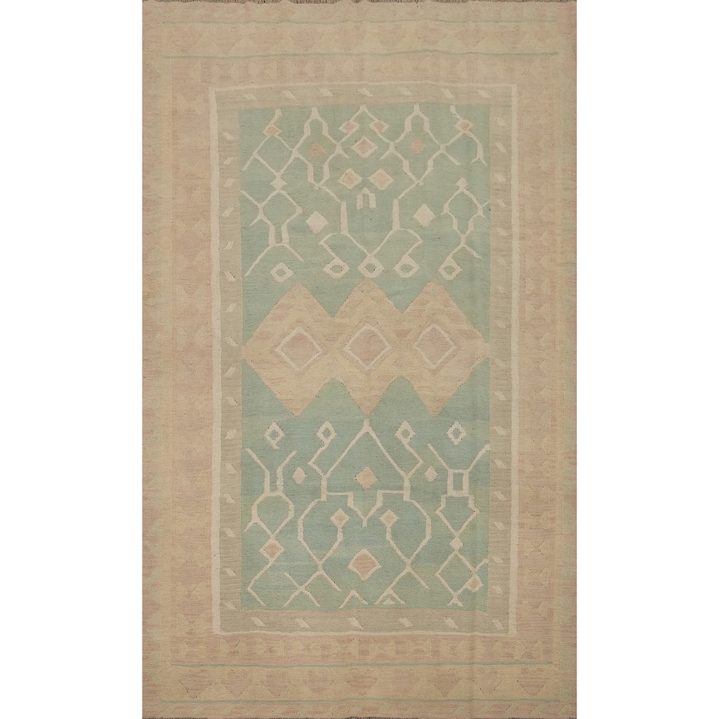Hand Woven Oriental 100% Wool Carpet Southwestern Tribal Green Kilim Area Rug - 8' 11'' X 5' 10''