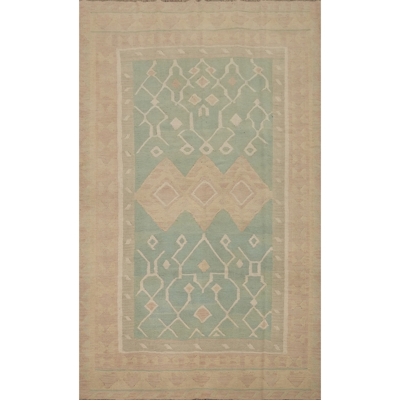 Hand Woven Oriental 100% Wool Carpet Southwestern Tribal Green Kilim Area Rug - 8' 11'' X 5' 10''