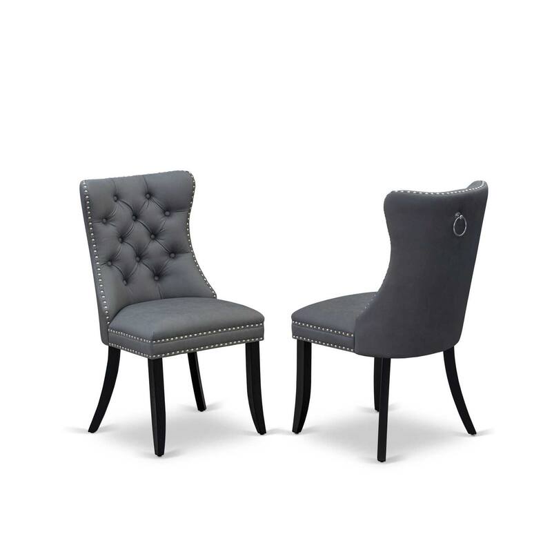 Parsons Dining Chairs Set of 2 - Gray Faux Leather Padded Chairs with Nailhead Trim