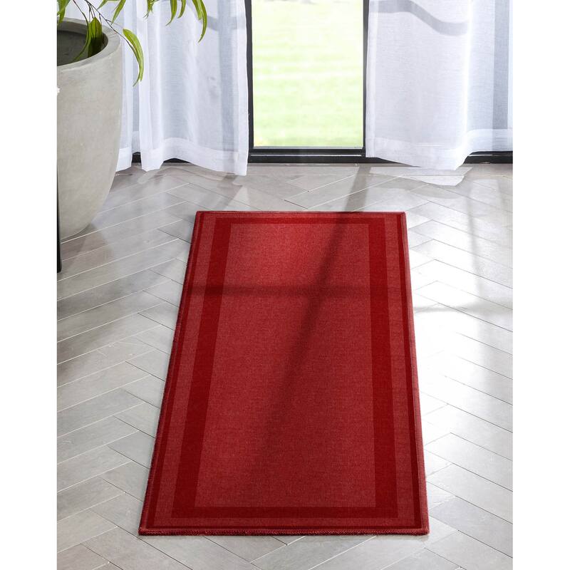 Well Woven Plain Border Flat-Weave Area Rug