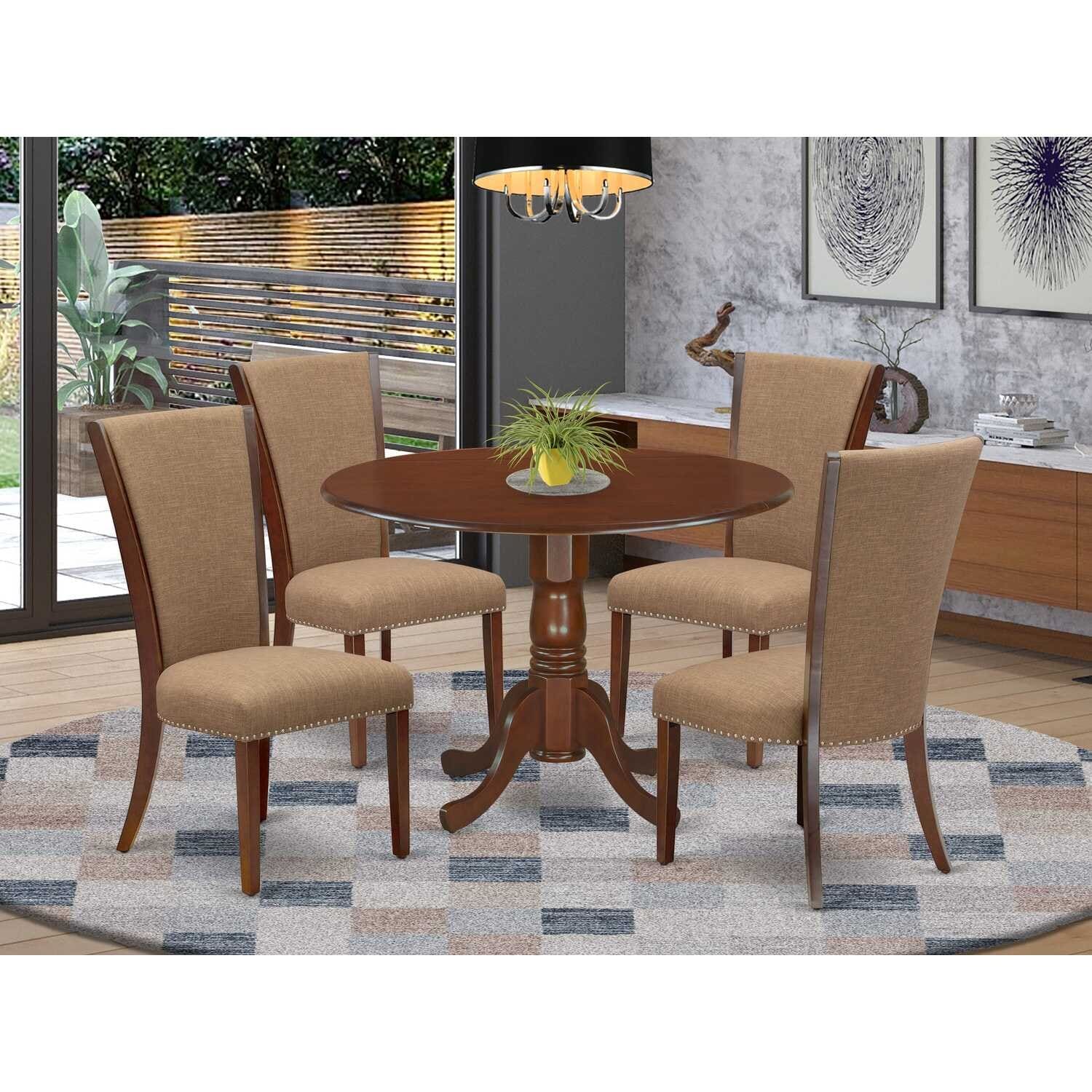 HomeStock 5-Piece Mahogany Finish Solid Wood Top Dining table with 4-Chairs