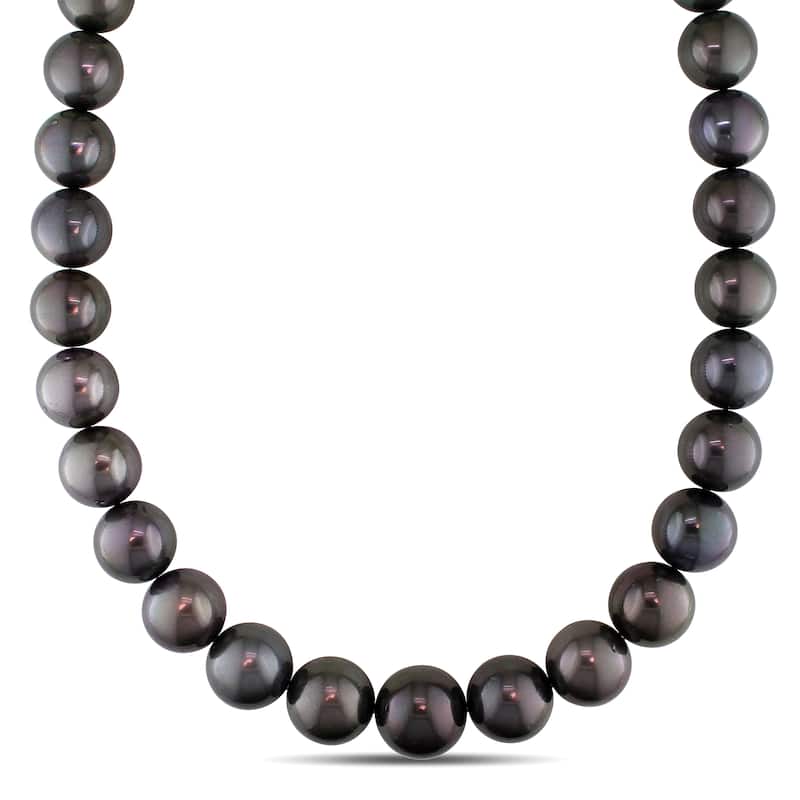 Miadora 14-17mm Cultured Tahitian Pearl Graduated Diamond Accent Necklace in 14k White Gold Ball Clasp