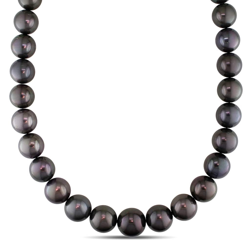 Miadora 14-17mm Cultured Tahitian Pearl Graduated Diamond Accent Necklace in 14k White Gold Ball Clasp