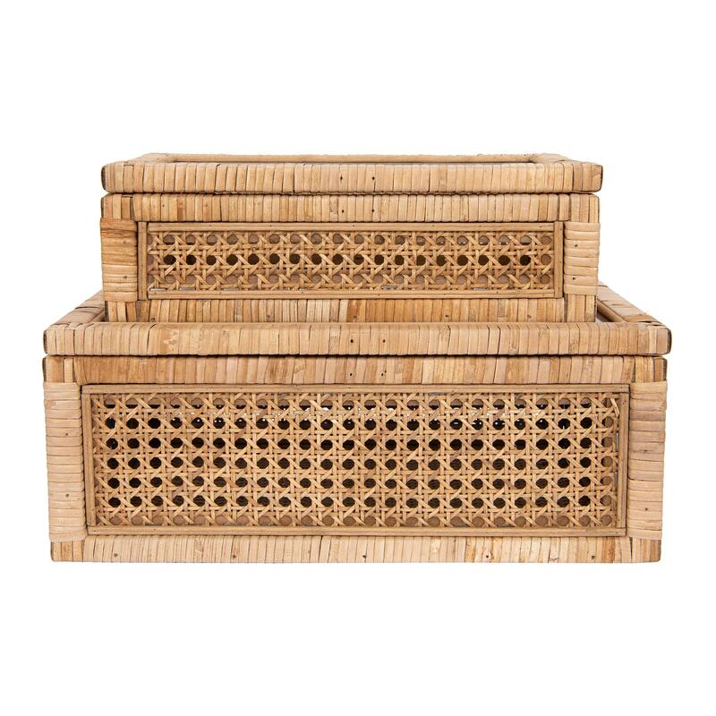 Woven Rattan Display Boxes with Glass Lids & Fir Wood Frame