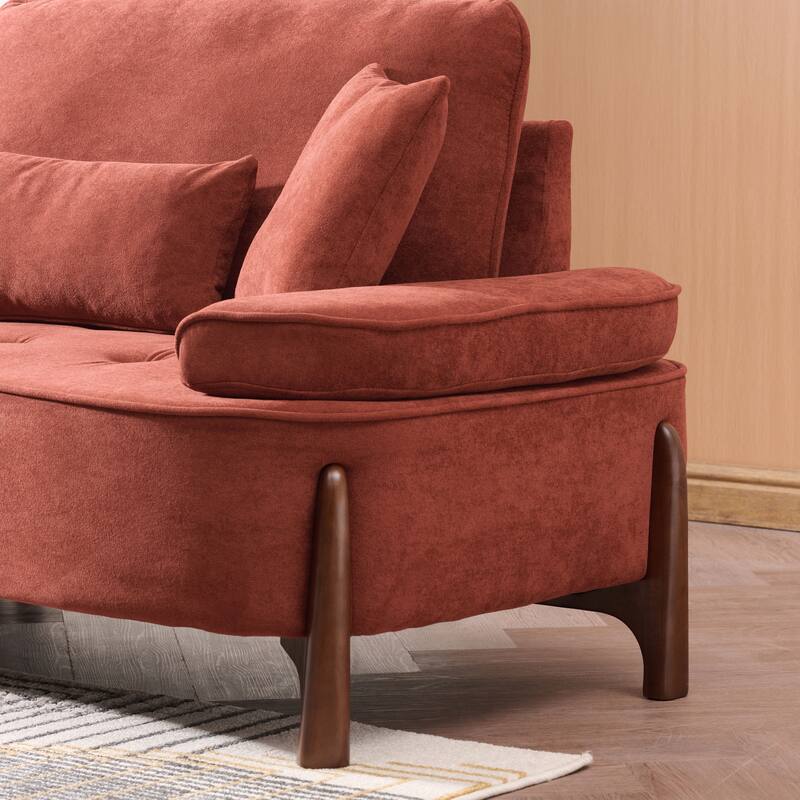 103-inch Brick Red Foam Sofa with 4 Pillows, Comfortable and Easy to Assemble