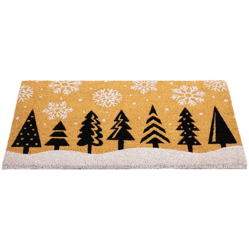 Trees and Snowflakes Natural Coir Christmas Outdoor Doormat 18" x 30"