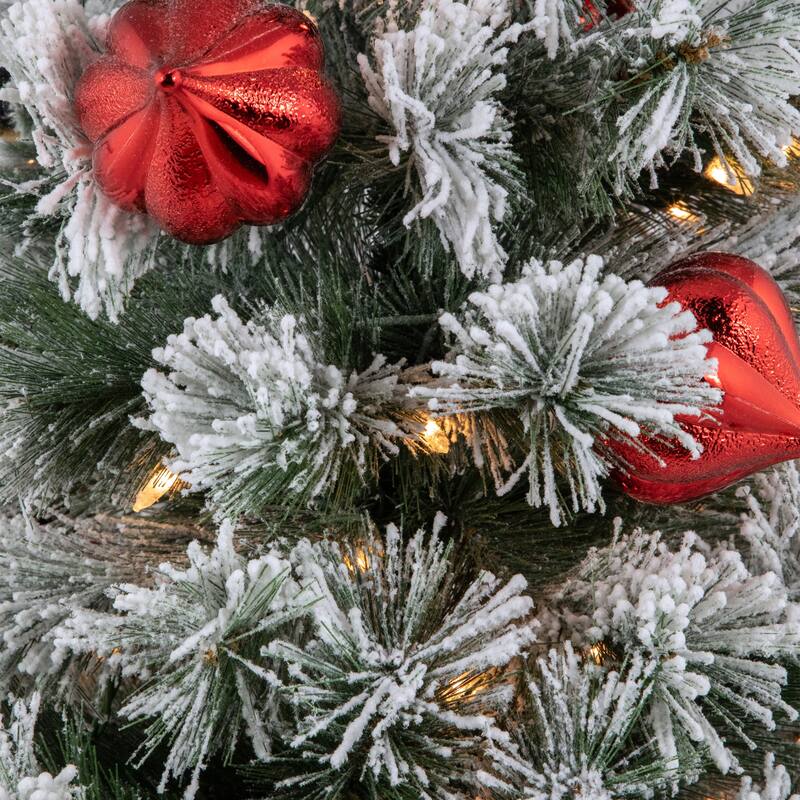 4' Potted Snowy Bristle Pine Flocked Artificial Christmas Tree Clear Lights - 4 Foot