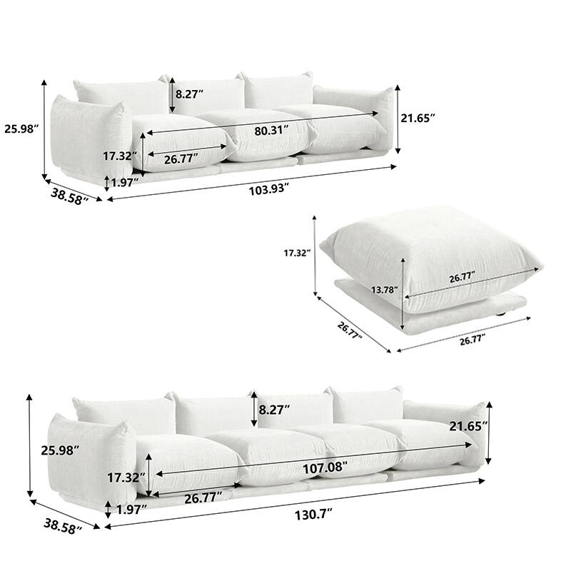 Modern Chenille Fabric Upholstery Modular Sectional Sofa for Living Room Set with 2 Ottoman