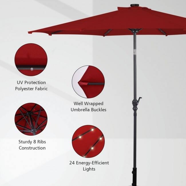 10FT Patio Solar Umbrella LED Patio Market Steel Tilt With Crank Outdoor New