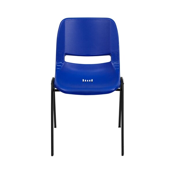 Offex HERCULES Series 661 lb. Capacity Navy Ergonomic Shell Stack Chair with Black Frame and 16'' Seat Height
