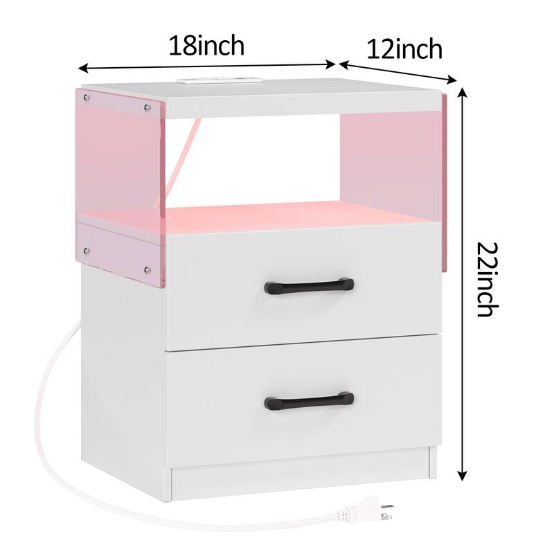 Modern LED Nightstand with Adjustable Lights and 2 Drawers for Bedroom & Living Room