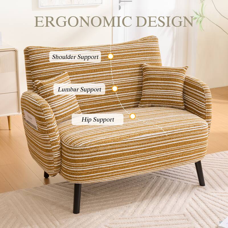 Modern Style 2-seater Sofa with Ultra-Comfortable Armrests, Armrest Pillows, and Storage Pockets, Deep-Seated Sofa