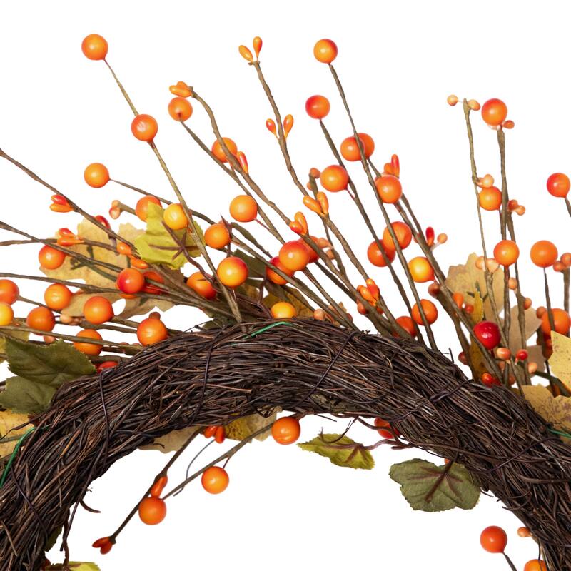 Berries and Maple Leaves Artificial Fall Harvest Twig Wreath - 22"