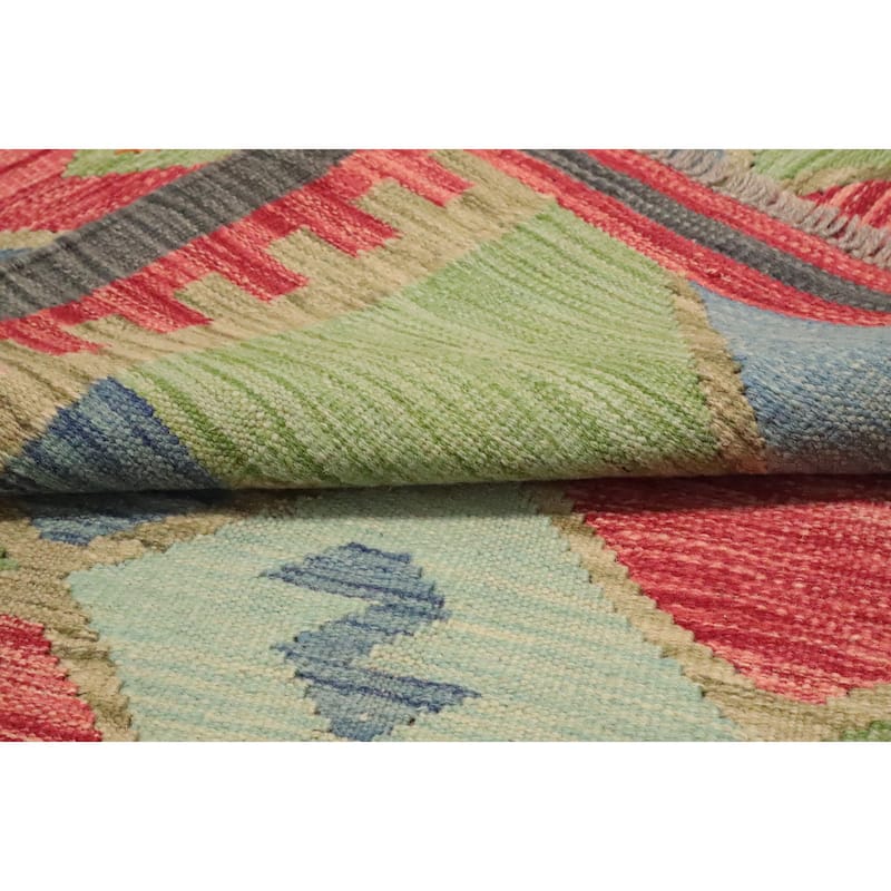 Hand Woven Oriental 100% Wool Carpet Southwestern Tribal Multi-Colored Kilim Area Rug - 9' 11'' X 6' 7''