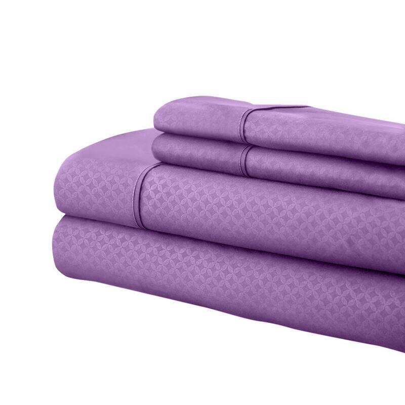 Home Sweet Home Dream Greek Key Embossed Bed Sheet Set - Purple - Queen
