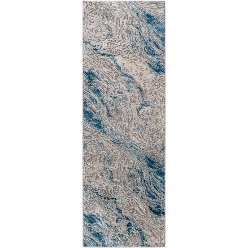 Livabliss Raza Modern Flow Area Rug - 2' 7" x 7' 7" - Blue/Grey