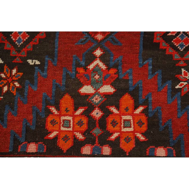 Hand Knotted Oriental 100% Wool Carpet Traditional Tribal Brown Kazak Runner Rug - 12' 6'' X 3' 4''