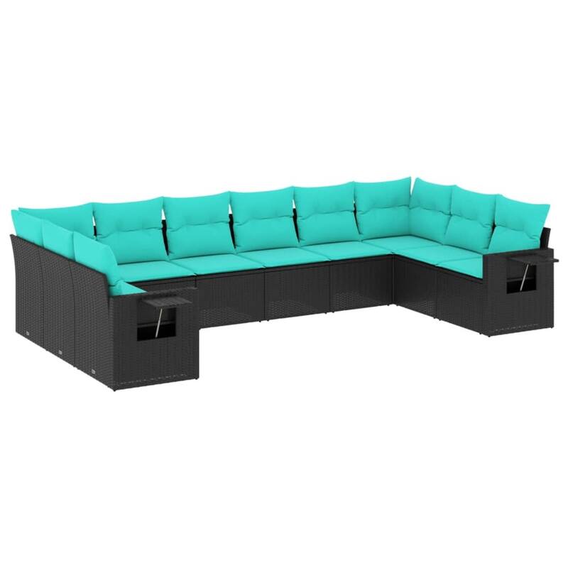 vidaXL 10 Piece Patio Sofa Set with Cushions Black Poly Rattan