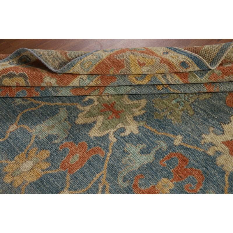 Hand Knotted Oriental 100% Wool Carpet Transitional All-Over Navy Blue & Blues Oushak Area Rug - 10' 8'' X 8' 0''