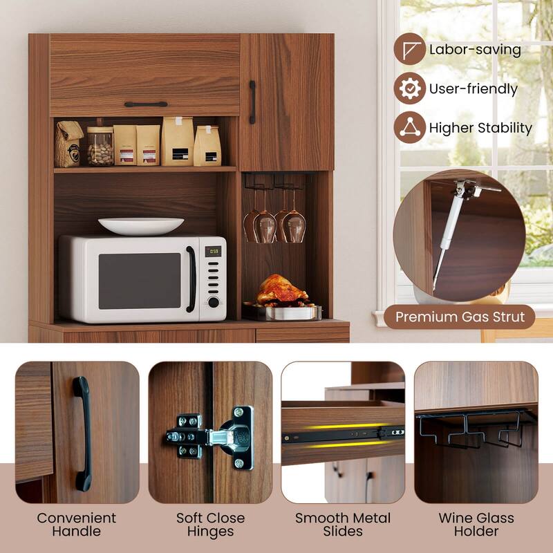 Costway 66" Pantry Cabinet Tall Kitchen Storage Cabinet with Charging - See Details