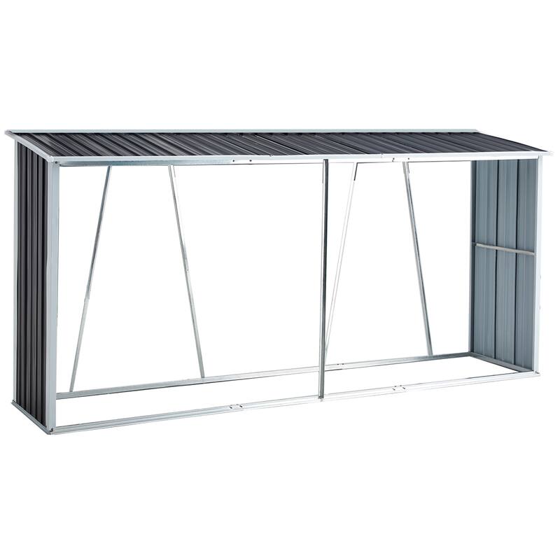 130" Galvanized Steel Firewood Rack, Roofed Log Holder for Patio, Gray