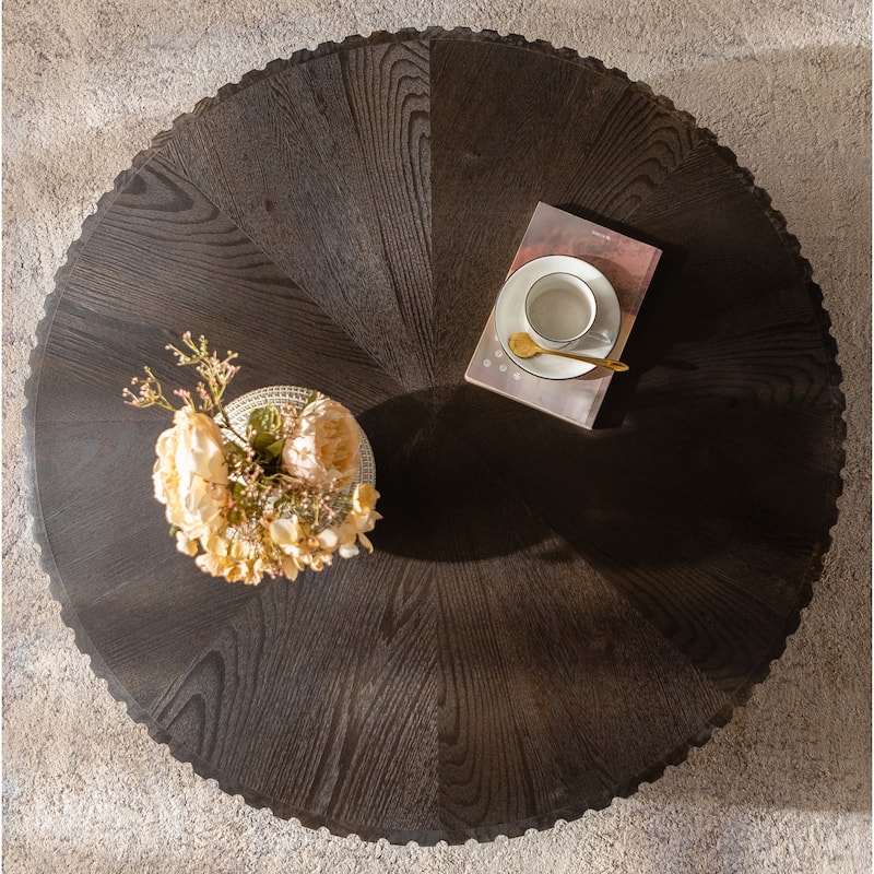 35.4 Inch Retro Round Coffee Table Multifunctional Coffee Table with 3 Solid Wood Legs for Living Room, Brown