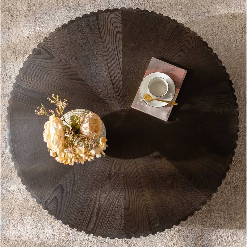 35.4-Inch Round Coffee Table for Living Room, Center Cocktail Table with Sturdy Wooden Legs for Home Decor