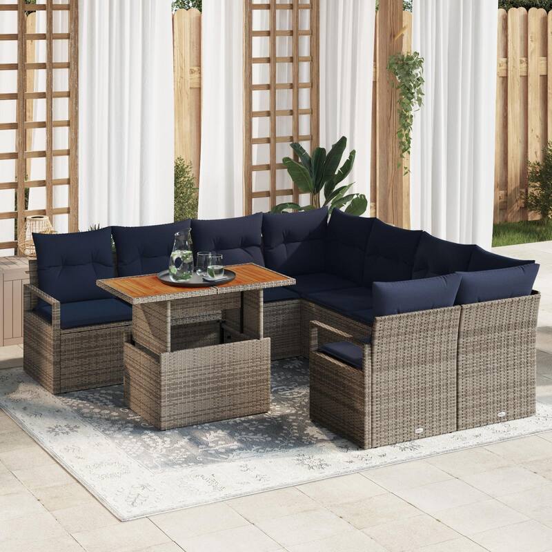 vidaXL 9 Piece Garden Sofa Set with Cushions - 91.3×92.1×27.2 - Grey