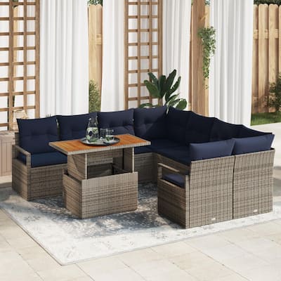 vidaXL 9 Piece Garden Sofa Set with Cushions - 91.3×92.1×27.2