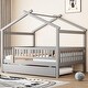 preview thumbnail 11 of 83, Montessori Bed House Bed with Trundle Bed and Headboard, Wood Daybed Platform Bed Frame No Box Spring Needed for Boys Girls