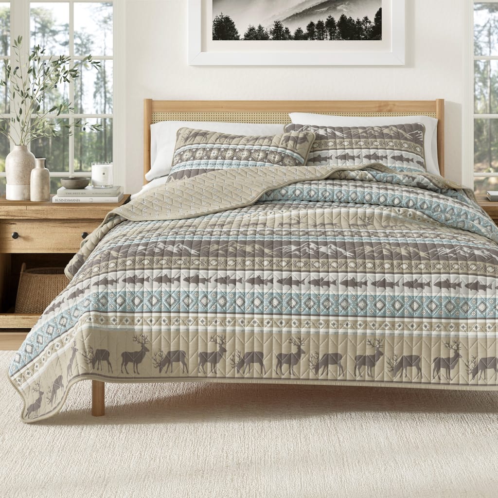 Linery & Co. Wildlife Stripe Lodge Quilt Set With Shams