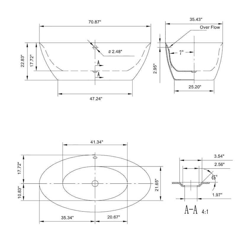 Empava 71 in Acrylic Freestanding Bathtub Large Deep Soaking SPA Tubs
