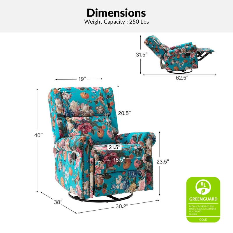 Leopold Transitional Floral Print Manual Swivel Rocking Recliner with Nailhead Trims Set of 2 by HULALA HOME