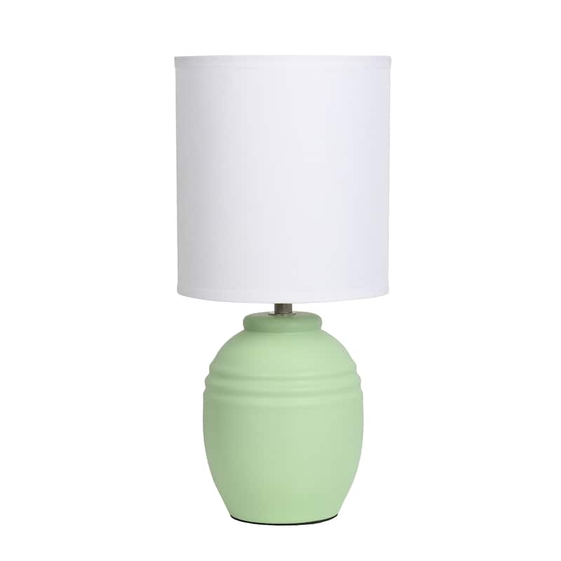 Ceramic Mini Jar Table Lamp with Fabric Drum Shade for Bedroom, Living Room - 6 x 6 x 13 in. (L x W x H) - Sage Green
